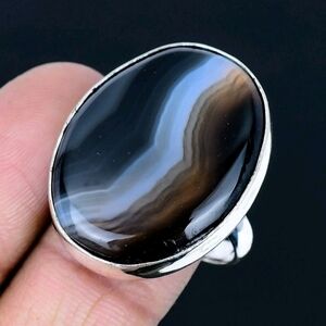 Black Botswana Agate Gemstone 925 Sterling Silver Handmade Ring